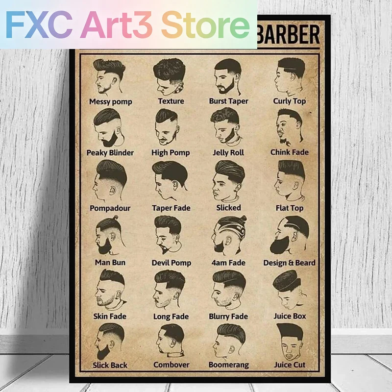 Home Barber - Pôster de barbeiro sem moldura, tipos
