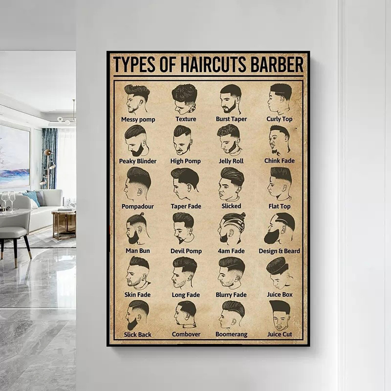 Pôster de barbeiro com tipos d - Home Barber avaliação e preço
